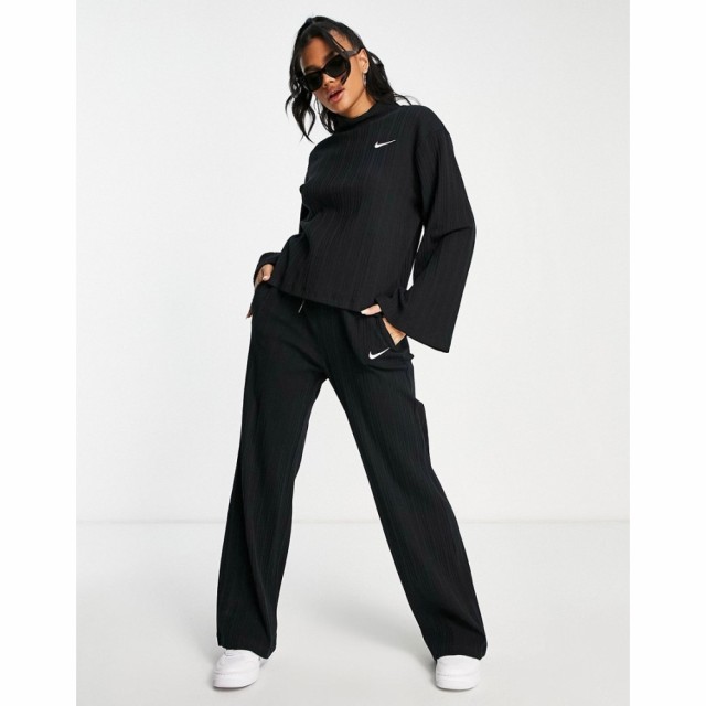 ナイキ Nike レディース ボトムス・パンツ Mini Swoosh Ribbed Jersey Wide Leg Trousers In Black ブラック