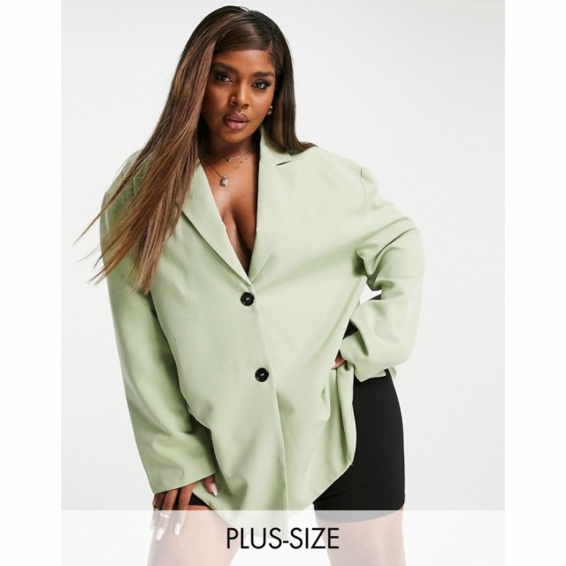 エクストロ アンド ヴェール Extro and Vert レディース スーツ・ジャケット アウター Plus Super Slouchy Blazer Co-Ord In Leaf Green