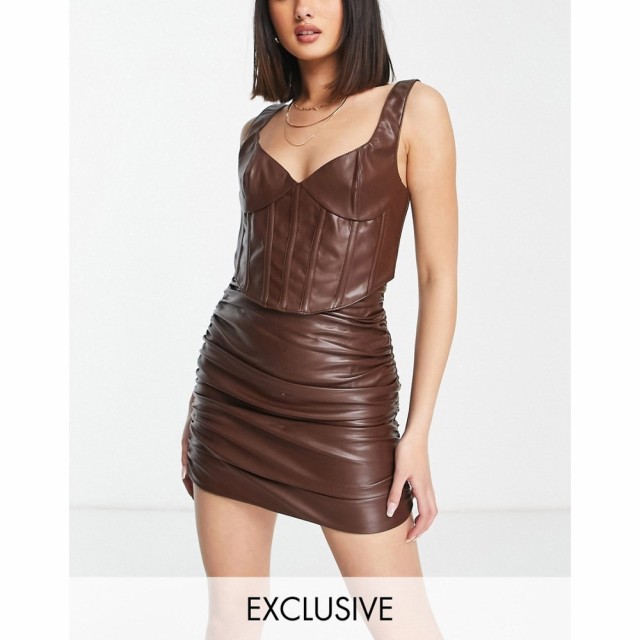 バルドー Bardot レディース ミニスカート スカート Ruched Pu Mini Skirt Co-Ord In Chocolate Brown