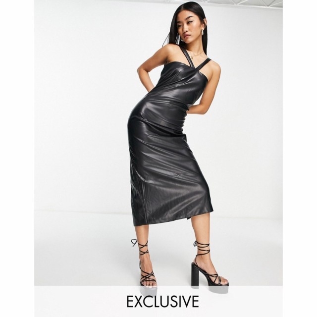 バルドー Bardot レディース ボディコンドレス タイト ミドル丈 ワンピース・ドレス Pu Cut Out Bodycon Midi Dress In Black ブラック