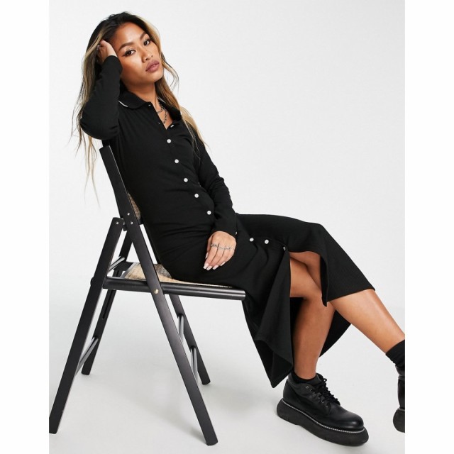 トップショップ Topshop レディース ワンピース ワンピース・ドレス Premium Rib Collar Column Dress In Black ブラック