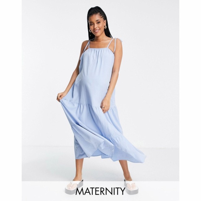 ファッション ユニオン マタニティー Fashion Union Maternity レディース ワンピース マキシ丈 Tirred Maxi Dress In Sky Blue スカイブ