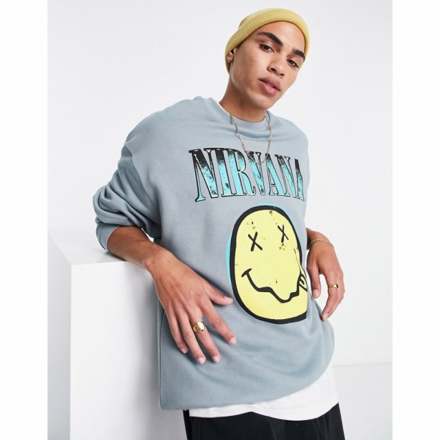 エイソス ASOS DESIGN メンズ スウェット・トレーナー トップス Oversized Sweatshirt With Nirvana Smiley Print In Green グリーン