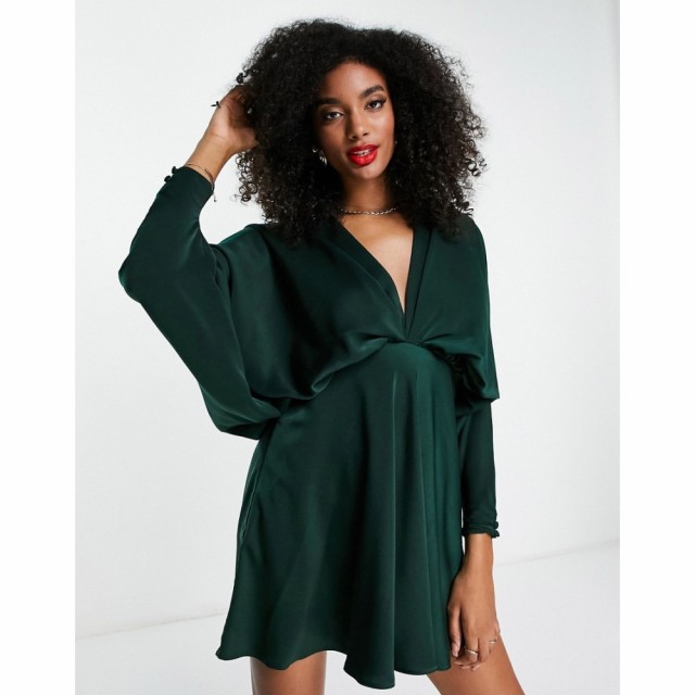 エイソス ASOS DESIGN レディース ワンピース ミニ丈 ワンピース・ドレス Batwing Satin Mini Dress With Bias Cut Skirt And Tie Back