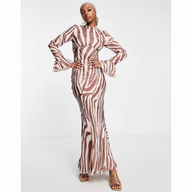 エイソス ASOS DESIGN レディース ワンピース ワンピース・ドレス High Neck Bias Maxi Dress In Zebra Print