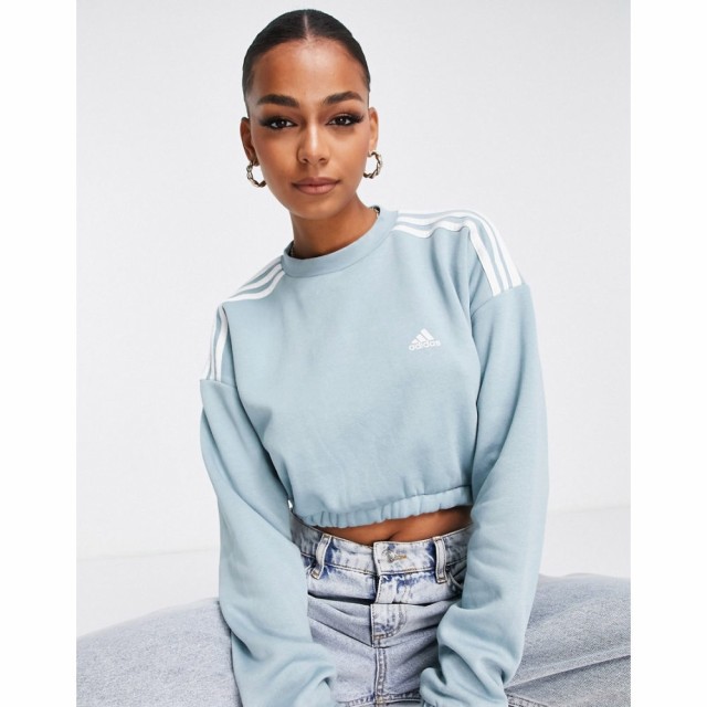 アディダス adidas performance レディース スウェット・トレーナー クロップド トップス Adidas Training Cropped Sweatshirt In Blue