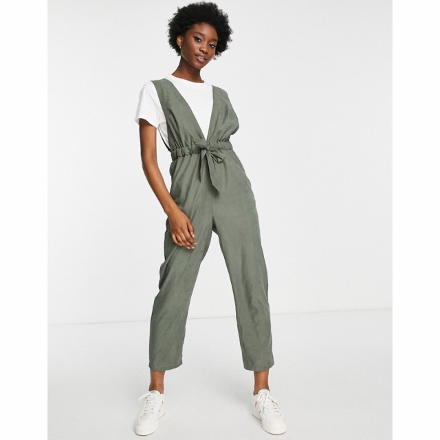 エイソス ASOS DESIGN レディース オールインワン ジャンプスーツ ワンピース・ドレス Cupro Plunge Drawcord Waist Jumpsuit In Khaki