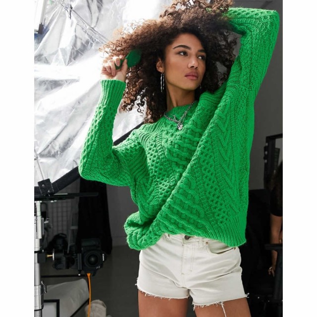 トップショップ Topshop レディース ニット・セーター トップス Knitted Oversized Cable Jumper In Green グリーン