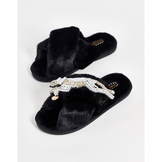 レインズロンドン Laines London レディース スリッパ シューズ・靴 Cheetah Slipper With Detachable Brooch In Black ブラック