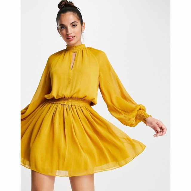 フォーエバーニュー Forever New レディース ワンピース ミニ丈 ワンピース・ドレス 70S Keyhole Long Sleeve Mini Dress In Mustard