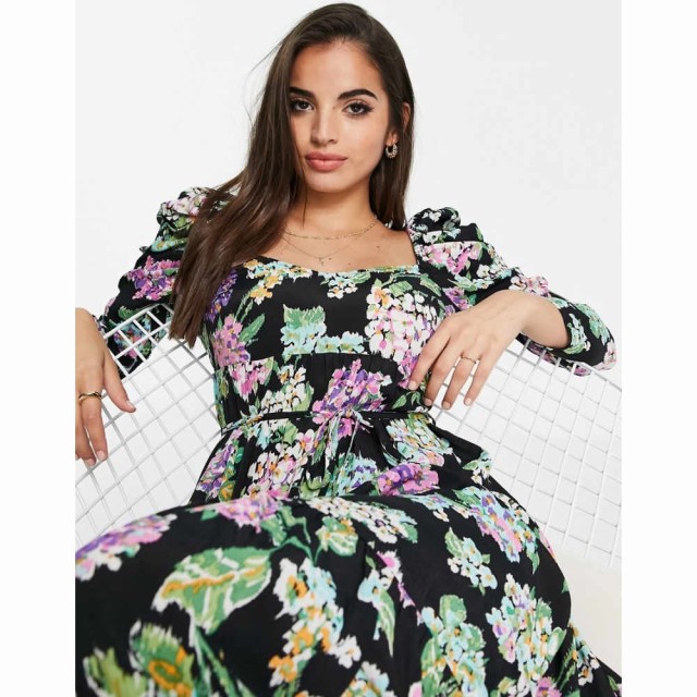 ミス セルフリッジ Miss Selfridge レディース ワンピース ミドル丈 ワンピース・ドレス Sleeve Detail Midi Dress In Large Bloom マル