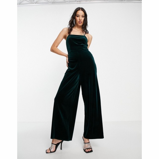 トップショップ Topshop レディース オールインワン ジャンプスーツ ワンピース・ドレス Square Neck Velvet Jumpsuit In Green グリーン