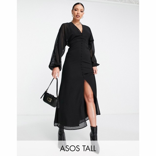 エイソス ASOS Tall レディース ワンピース ミドル丈 ワンピース・ドレス Tall Button Through Batwing Sleeve Midi Dress In Chevron Do