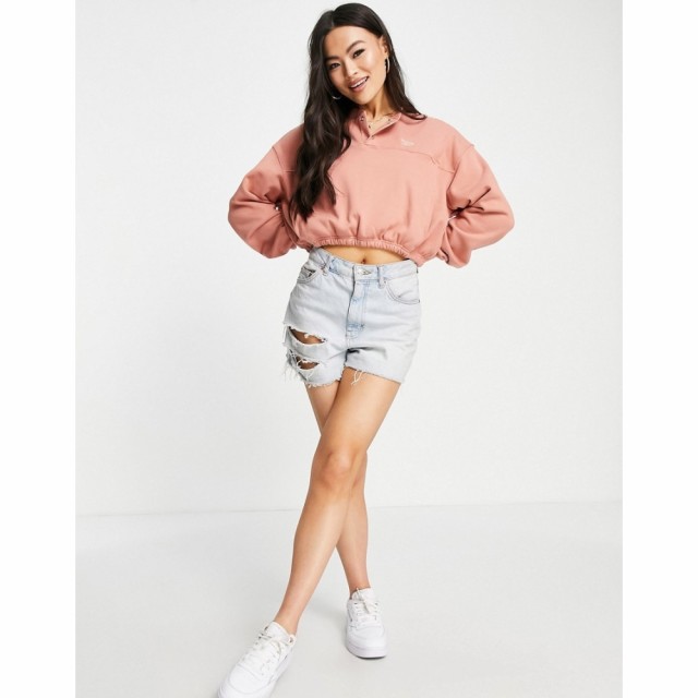 リーボック Reebok レディース スウェット・トレーナー クロップド トップス Button Down Cropped Sweatshirt In Pink