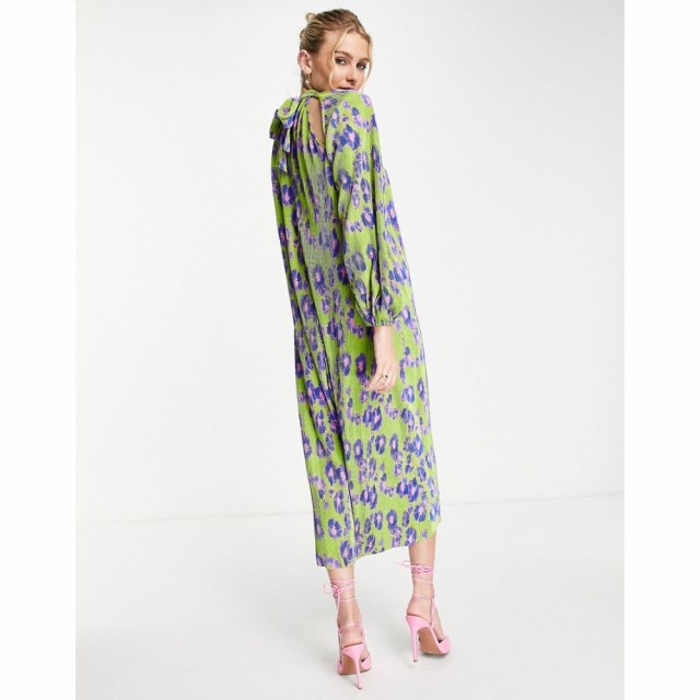 エイソス ASOS DESIGN レディース ワンピース マキシ丈 ワンピース・ドレス Plisse High Neck Maxi Dress In Bright Green Floral