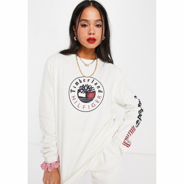 トミー ヒルフィガー Tommy Hilfiger レディース 長袖Tシャツ トップス X Timberland Logo Long Sleeve T-Shirt In Cream アイボリー