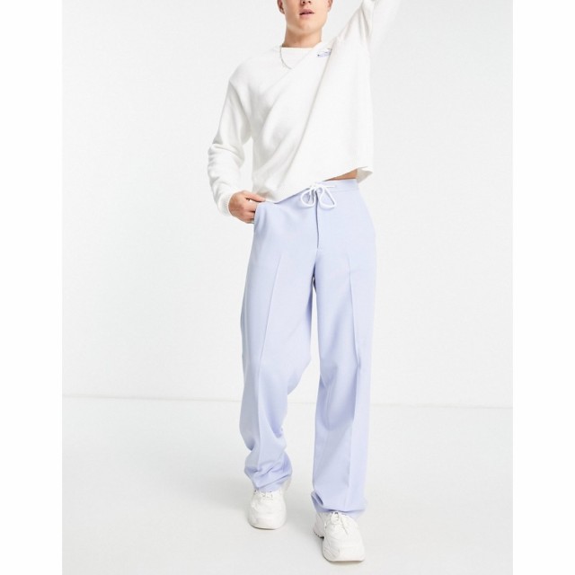 エイソス ASOS DESIGN メンズ ボトムス・パンツ Wide Leg Smart Trousers With Drawcord In Blue ブルー