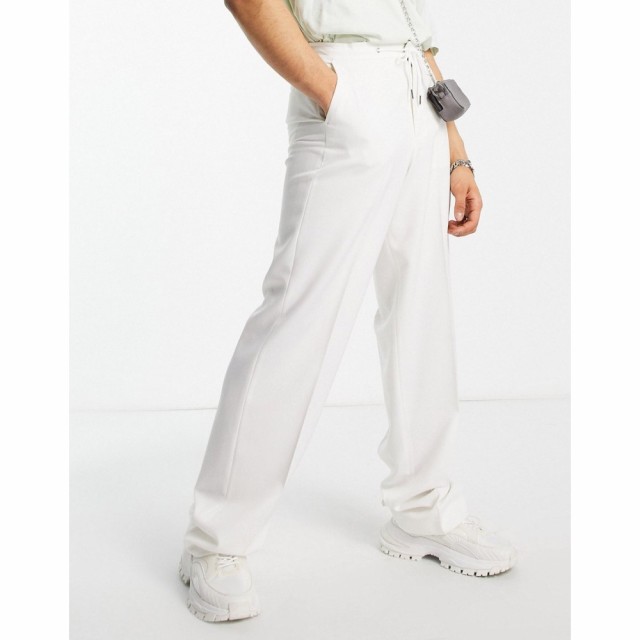 エイソス ASOS DESIGN メンズ ボトムス・パンツ Wide Leg Smart Trousers With Drawcord In White ホワイト