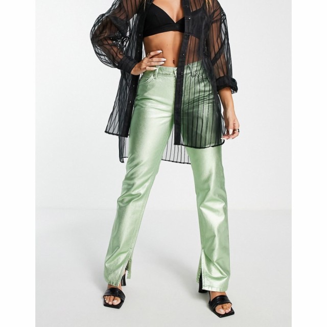 エイソス ASOS DESIGN レディース ジーンズ・デニム ボトムス・パンツ Mid Rise 90S Straight Leg Jean In Metallic Green グリーン