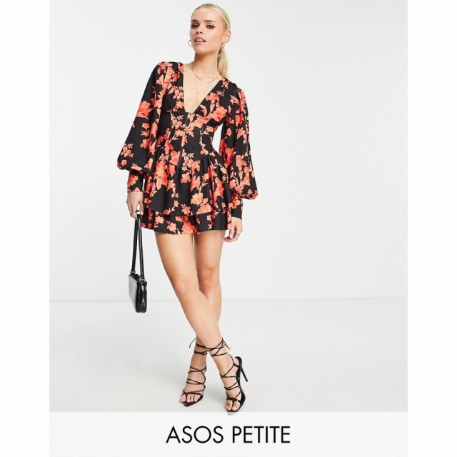 エイソス ASOS Petite レディース ワンピース コルセット ミニ丈 Petite Plunge Blouson Sleeve Corset Mini Dress In Red And White Pri