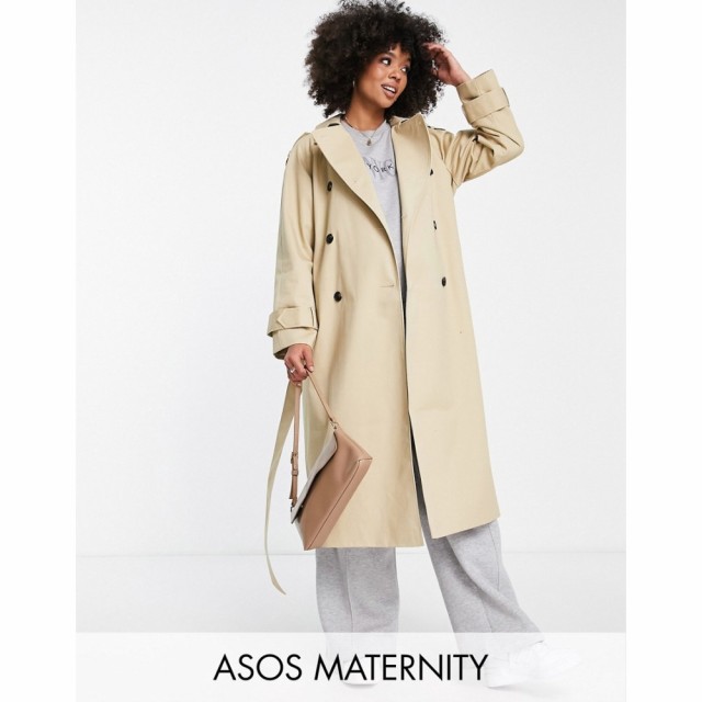 エイソス ASOS Maternity レディース トレンチコート マタニティウェア ロングコート アウター Maternity Longline Trench Coat In Stone