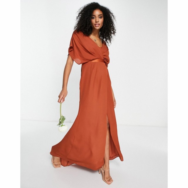 エイソス ASOS DESIGN レディース パーティードレス マキシ丈 Bridesmaid Short Sleeved Cowl Front Maxi Dress With Button Back Detail