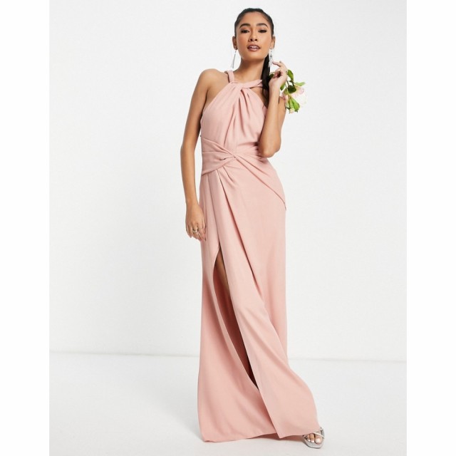 エイソス ASOS DESIGN レディース パーティードレス マキシ丈 ワンピース・ドレス Bridesmaid Halter Maxi Dress With Pleat Detail Skir