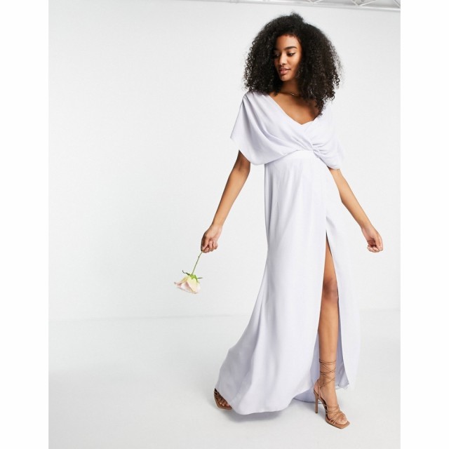 エイソス ASOS DESIGN レディース パーティードレス マキシ丈 Bridesmaid Short Sleeved Cowl Front Maxi Dress With Button Back Detail