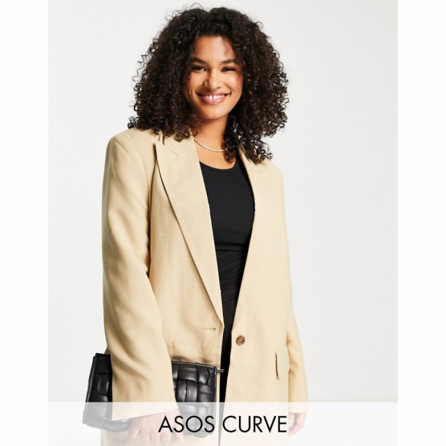 エイソス ASOS Curve レディース スーツ・ジャケット アウター Curve Long Line Perfect Blazer In Stone ベージュ