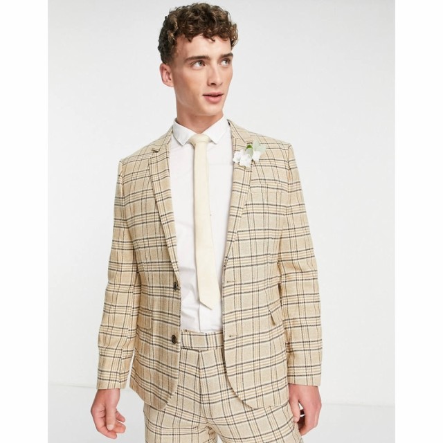 エイソス ASOS DESIGN メンズ スーツ・ジャケット スリム アウター Slim Suit Jacket In Stone Check ベージュ