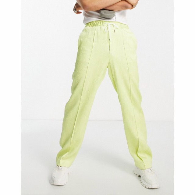 エイソス ASOS DESIGN メンズ ボトムス・パンツ Wide Leg Plisse Trousers With Rubber Drawcord In Citrus Yellow イエロー