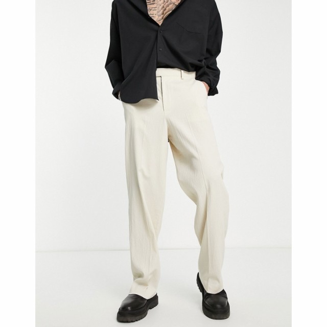 エイソス ASOS DESIGN メンズ ボトムス・パンツ Linen Mix Wide Leg Smart Trousers In Ecru Crinkle エクリュ