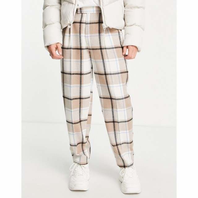 エイソス ASOS DESIGN メンズ ボトムス・パンツ Oversized Tapered Wool Mix Smart Trousers In Large Scale Ecru Check ベージュ