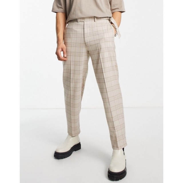 エイソス ASOS DESIGN メンズ ボトムス・パンツ Tapered Smart Trousers With Pink Highlight Check クリーム