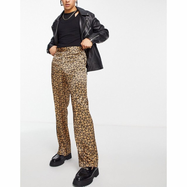 エイソス ASOS DESIGN メンズ ボトムス・パンツ Wide Leg Smart Trousers With Geo Print ブラウン