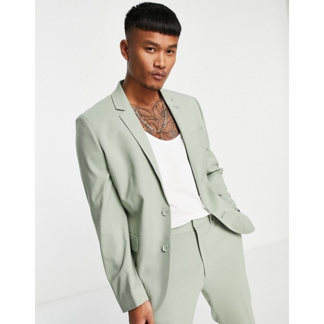 エイソス ASOS DESIGN メンズ スーツ・ジャケット アウター Skinny Notch Neck Suit Jacket In Sage Green セージグリーン