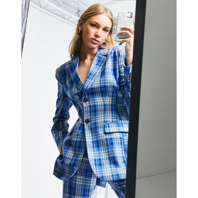 エイソス ASOS DESIGN レディース スーツ・ジャケット アウター Moulded Hip Suit Blazer In Blue Check ブルーチェック