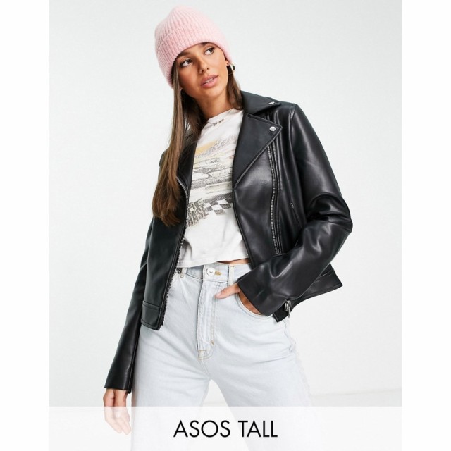 エイソス ASOS Tall レディース レザージャケット ライダース アウター Tall Ultimate Leather Look Biker Jacket In Black ブラック