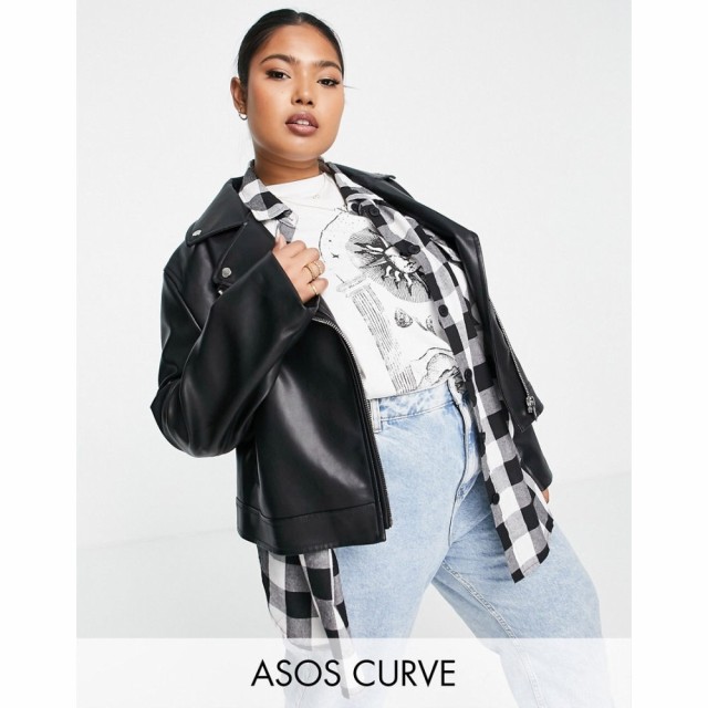 エイソス ASOS Curve レディース レザージャケット ライダース アウター Curve Ultimate Faux Leather Biker Jacket In Black ブラック