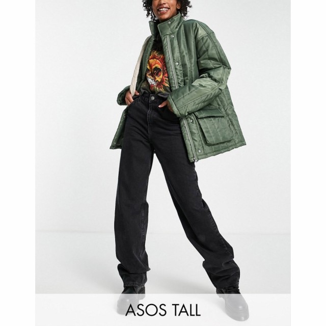 エイソス ASOS Tall レディース ジャケット アウター Tall Nylon Linear Quilted Jacket In Dark Khaki ダークカーキ