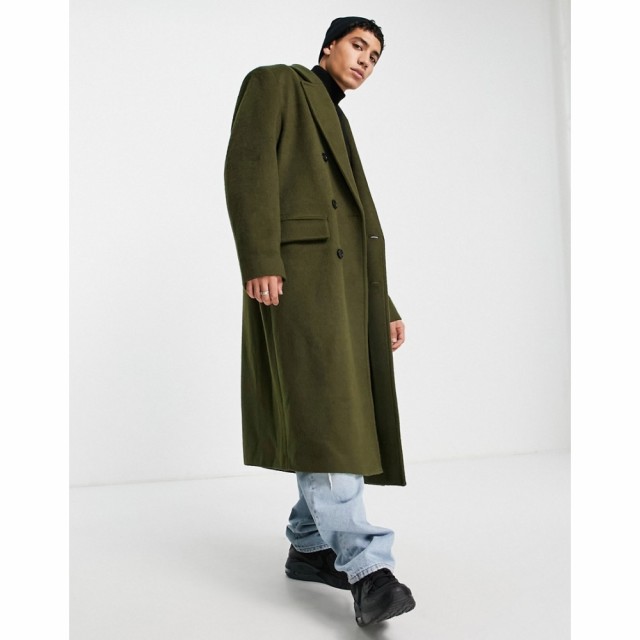 エイソス ASOS DESIGN メンズ コート ロングコート アウター Extreme Oversized Longline Wool Mix Textured Coat In Khaki グリーン