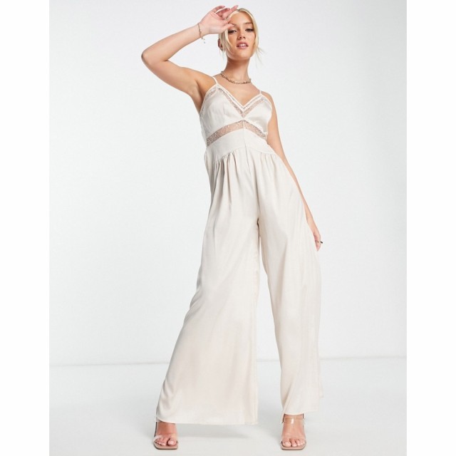 ロストインク Lost Ink レディース オールインワン ジャンプスーツ ワンピース・ドレス Wide Leg Satin Lace Insert Jumpsuit In Champag