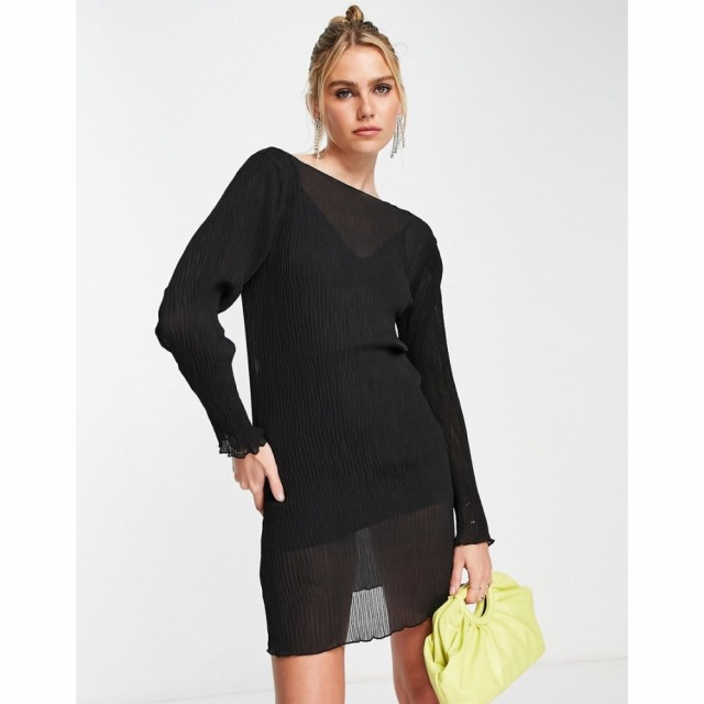 エイソス ASOS DESIGN レディース ワンピース ミニ丈 ワンピース・ドレス Plisse Mini Dress ブラック