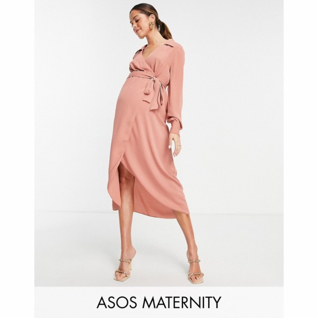 エイソス ASOS Maternity レディース ワンピース マタニティウェア ラップドレス ミドル丈 Maternity Collared Wrap Midi Dress With Tie