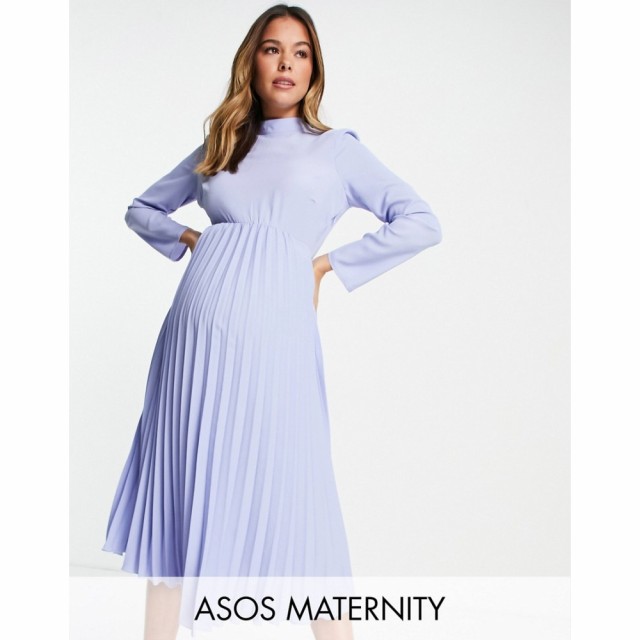 エイソス ASOS Maternity レディース ワンピース マタニティウェア ミドル丈 Maternity Pleated High Neck Midi Dress In Cornflower Blu