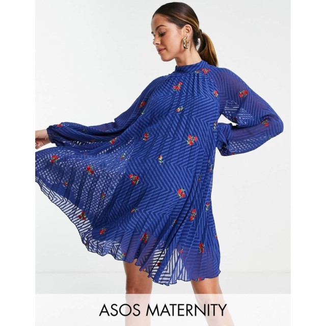 エイソス ASOS Maternity レディース ワンピース マタニティウェア ミニ丈 Maternity Pleated Trapeze Mini Dress With All Over Embroid