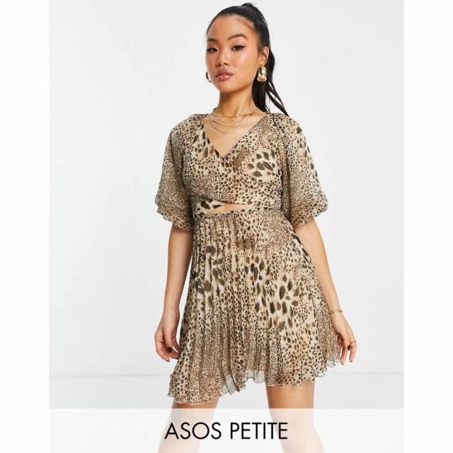 エイソス ASOS Petite レディース ワンピース ラップドレス ミニ丈 ワンピース・ドレス Petite Wrap Around Pleated Mini Dress In Natur