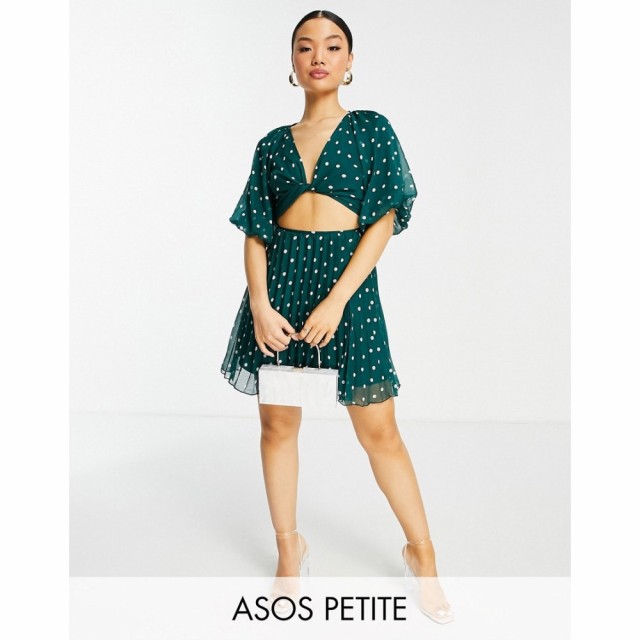 エイソス ASOS Petite レディース ワンピース ラップドレス ミニ丈 ワンピース・ドレス Petite Wrap Around Pleated Mini Dress In Green