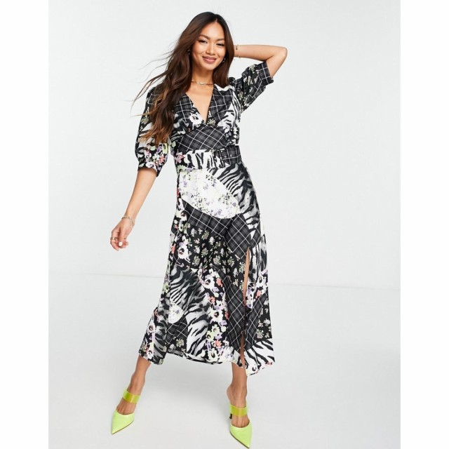 エイソス ASOS DESIGN レディース ワンピース ミドル丈 ワンピース・ドレス Belted Midi Tea Dress In Splice Print