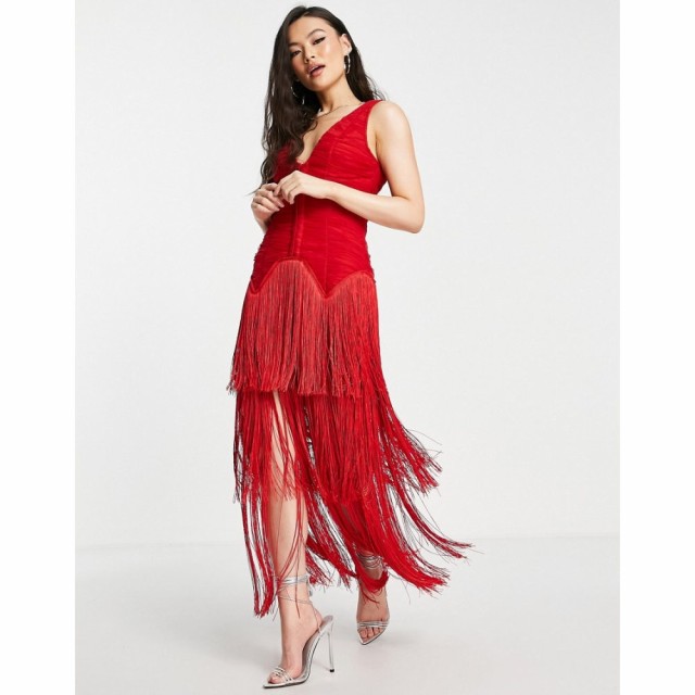 エイソス ASOS DESIGN レディース ワンピース コルセット ミドル丈 ワンピース・ドレス Dropped Waist Corset Mesh Fringe Midi Dress In